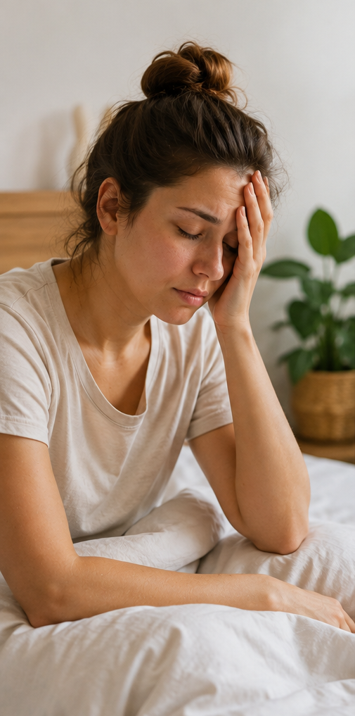 Dona cansada en despertar després de dormir